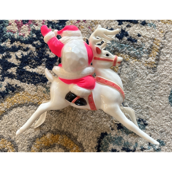 Rare Vintage Santa & Reindeer Glass Christmas Ornament – Retro Holiday Decoratio - Picture 5 of 7